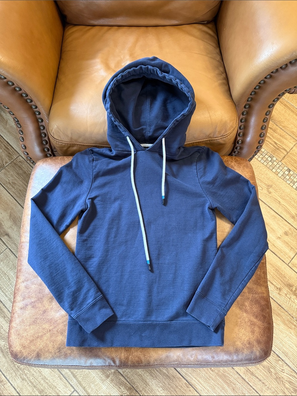 Tory Burch Sport Pullover Hoodie Sweatshirt Sz XS Navy Blue 100% Cotton